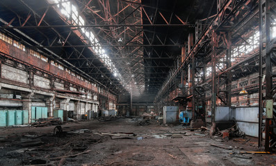 Industrial interior of an old abandoned factory