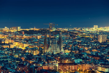 Poster - Barcelona skyline panorama at night, Spain