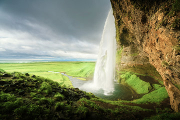  Seljalandfoss waterfall in summer time, Iceland