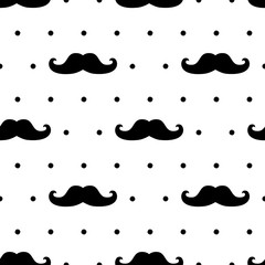 Wall Mural - Seamless mustache pattern on polka dots background