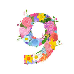 Fototapete - Postcard with figure from lovely flowers of daffodils, roses, tu
