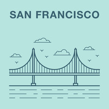 San Francisco Golden Gate Bridge Illustration Made In Line Art S