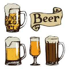 Wall Mural - Set of beer glasses. Hand drawn vintage illustration. Vector.