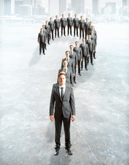 Poster - Question mark businessmen, concrete background