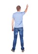 © ghoststone - Back view of  pointing young men in  shirt and jeans. Young guy  gesture. Rear view people collection.  backside view of person.  Isolated over white background.