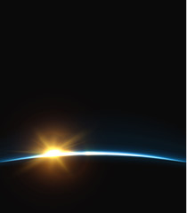 Wall Mural - planet earth sunrise.. globe horizon atmosphere. view of the earth from orbit of the planet . backgr