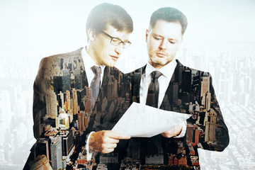 Sticker - Businessmen discussing contract multiexposure