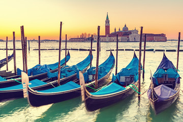 Wall Mural - Gondolas in Venice at sunrise