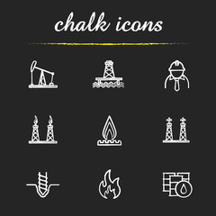 Sticker - Oil industry chalk icons set