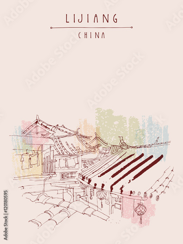 Traditional Chinese Houses On The River In Lijiang Yunnan China