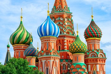 Fototapete - Domes of the famous Head of St. Basil's Cathedral on Red square, Moscow, Russia