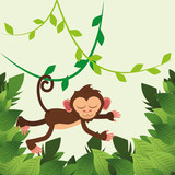 Fototapeta Motyle - flat design jungle monkey hanging cartoon vector illustration 