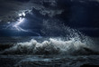 Leinwandbild Motiv dark ocean storm with lgihting and waves at night