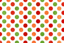 Watercolor Orange, Red And Green Polka Dot Background.