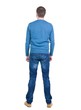 © ghoststone - Back view of handsome man in blue pullover. Standing young guy in cardigan. Rear view people collection.  backside view of person.  Isolated over white background.