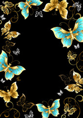 Wall Mural - Frame with gold butterflies