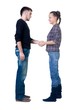 © ghoststone - Young couple hand shake. Isolated  over white.