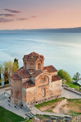 Wall Mural - St John Kaneo church, Lake Ohrid at sunset, Macedonia