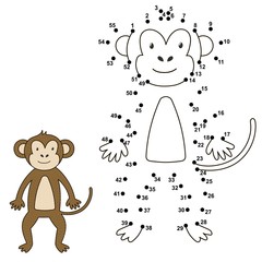 Canvas Print - Connect the dots to draw the cute monkey and color it