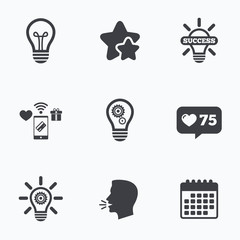 Poster - Light lamp icons. Energy saving symbols.