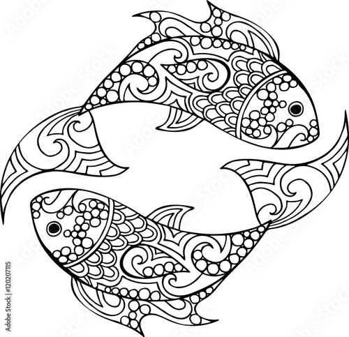 Fotomural Hand drawn vector doodle pisces illustration