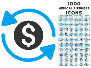 Wall Mural - Money Turnover vector bicolor icon with 1000 medical business icons. Set style is flat pictograms, blue and gray colors, white background.