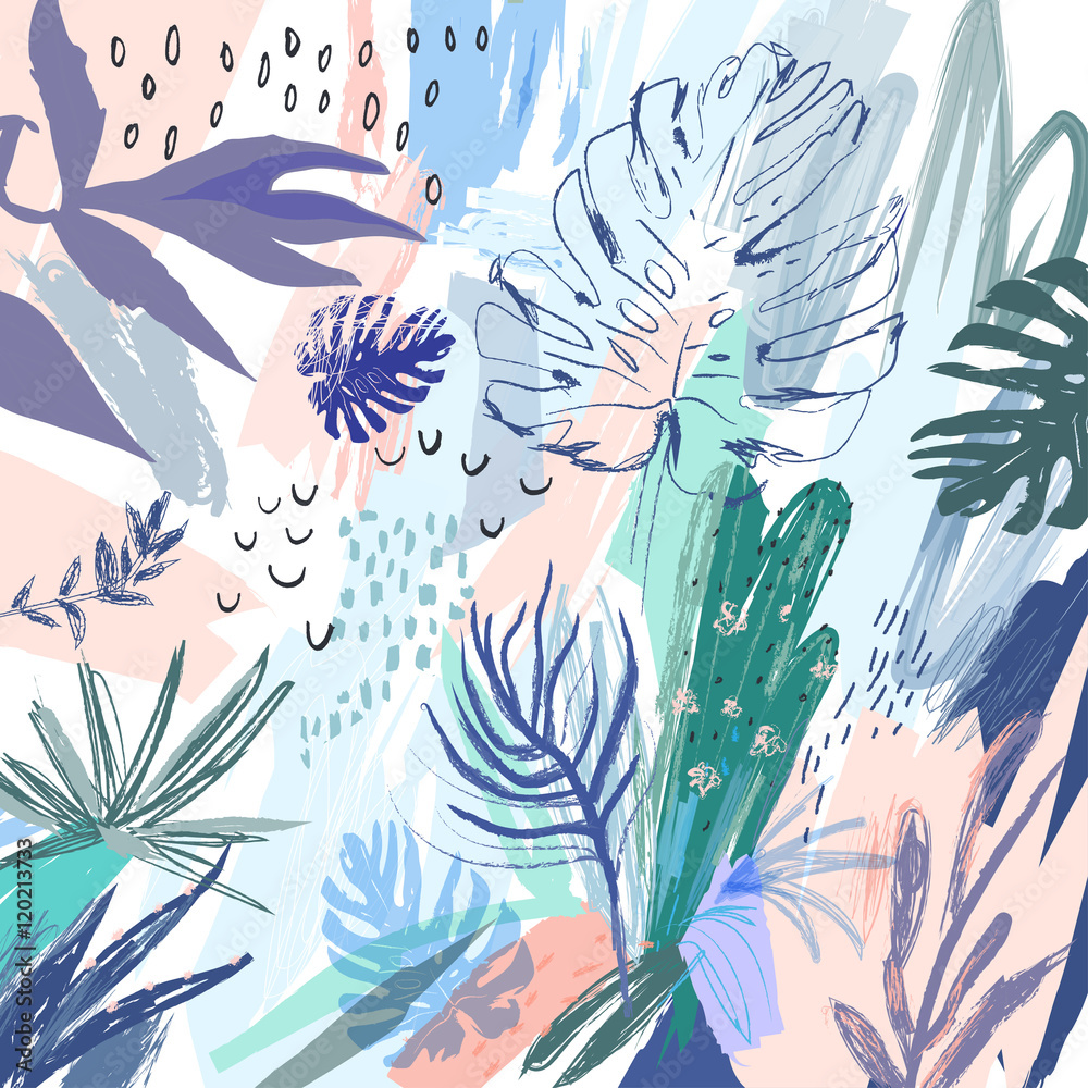 Papel de parede Creative universal floral background in tropical style. Vector