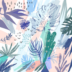 Wall Mural - Creative universal floral background in tropical style. Vector