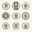 © visarts - Set of Vintage Anniversary Badges 50th Year Celebration. Black and White.