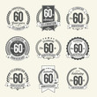 © visarts - Set of Vintage Anniversary Badges 60th Year Celebration. Black and White.