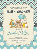 Fototapeta Dinusie - Beautiful baby boy shower card with toys