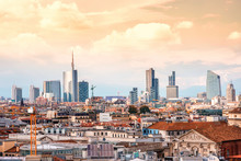 Milan Skyline With Modern Skyscrapers In Porto Nuovo Business District In Italy