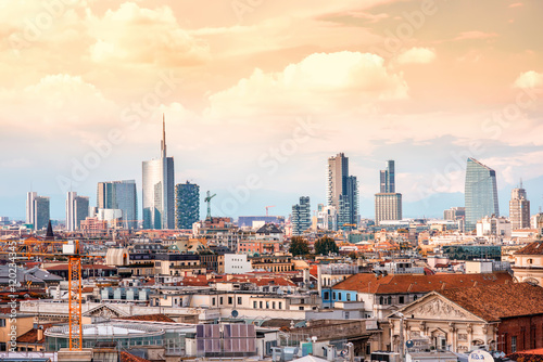 Obraz na plátne  Milan skyline with modern skyscrapers in Porto Nuovo business district in Italy