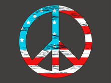 Peace Symbol With The Colors Of The American Flag And Stars. Isolated On A Black Background. Elements Grunge Style. Vector Illustration.