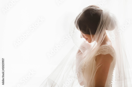 Fotomural fragile bride was covered with a white veil