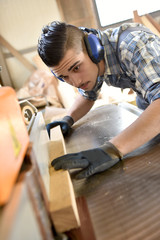 Wall Mural - Young man in woodwork training course