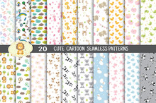 Cute Cartoon Seamless Patterns.pattern Swatches Included For Illustrator User, Pattern Swatches Included In File, For Your Convenient Use.