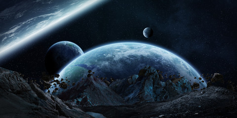 Wall Mural - gigantic asteroids about to crash 3d rendering elements of this