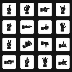 Poster - Hand gesture icons set in simple style. Finger language set collection vector illustration