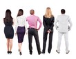 © ghoststone - Back view of  business team looks at wall.  Teamwork business people looking at something. Rear view people collection.  backside view of person.  Isolated over white background.