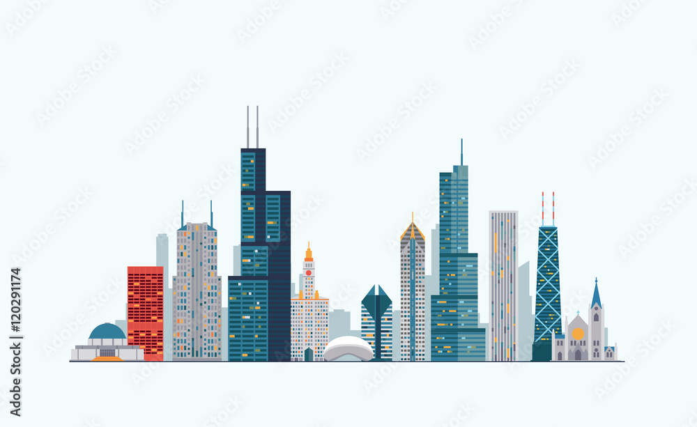 Chicago colorful skyline - obrazy, fototapety, plakaty 