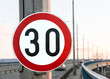 Road sign speed limit on the bridge