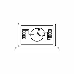 Poster - Laptop with business graph icon in outline style on a white background vector illustration