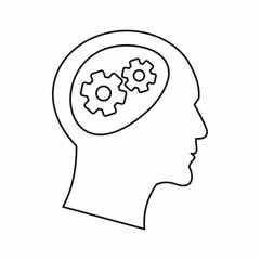 Poster - Gear in head icon in outline style on a white background vector illustration