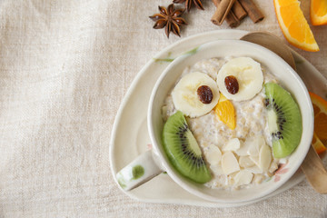 Owl porridge breakfast , food art for kids