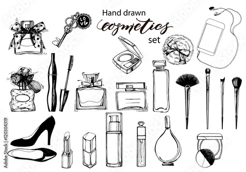 Fotografie, Obraz Hand drawn collection of make up and cosmetics