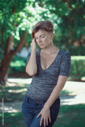 Portrait Of Sad Young Middle Aged White Caucasian Girl Woman