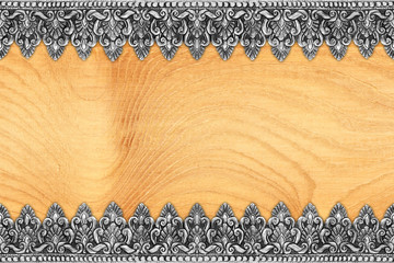 Wall Mural - Pattern of engraved silver on wood for decoration for background