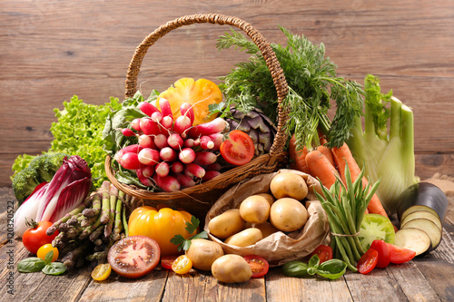 Naklejka na szybę assortment of raw fruit and vegetable