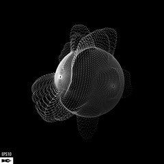 Poster - abstract 3d illuminated distorted mesh sphere . neon sign . futuristic technology hud element . eleg
